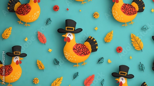 Whimsical Thanksgiving Turkeys with Autumn Leaves Pattern photo