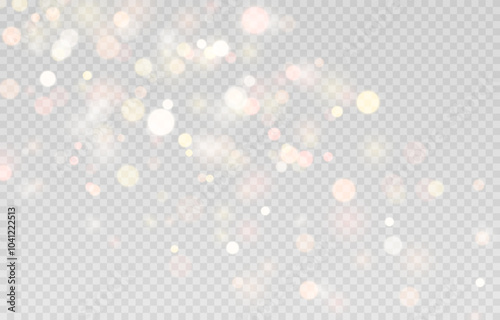 Vector glowing bokeh PNG. Glowing dust sparkles or bokeh, overlay texture. Golden bokeh for Christmas or New Year design.