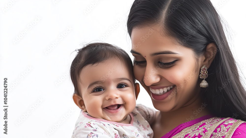 Happy Indian Woman Holding Her Baby Girl with a Bright Smile..