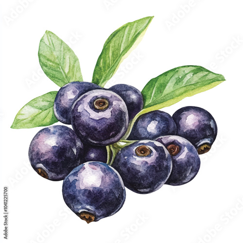 Chokeberry fruit watercolor clipart illustratration