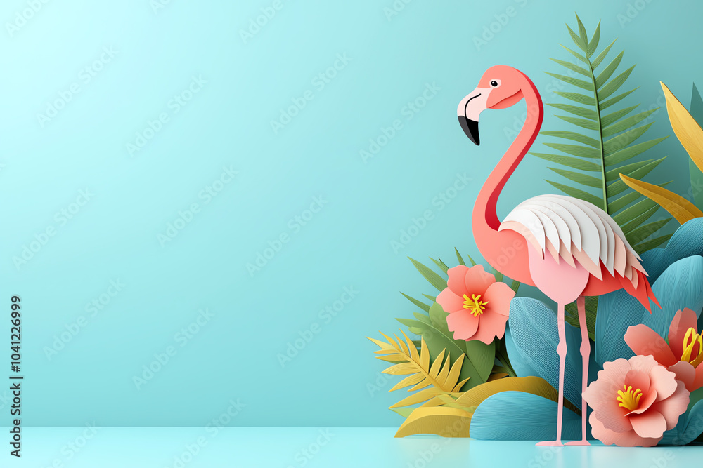 Obraz premium Vibrant flamingo among tropical foliage a playful composition of nature and color