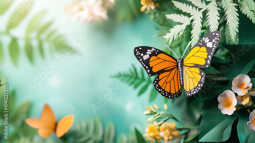 Vibrant butterfly among lush greenery a captivating nature scene with colorful flora and fauna