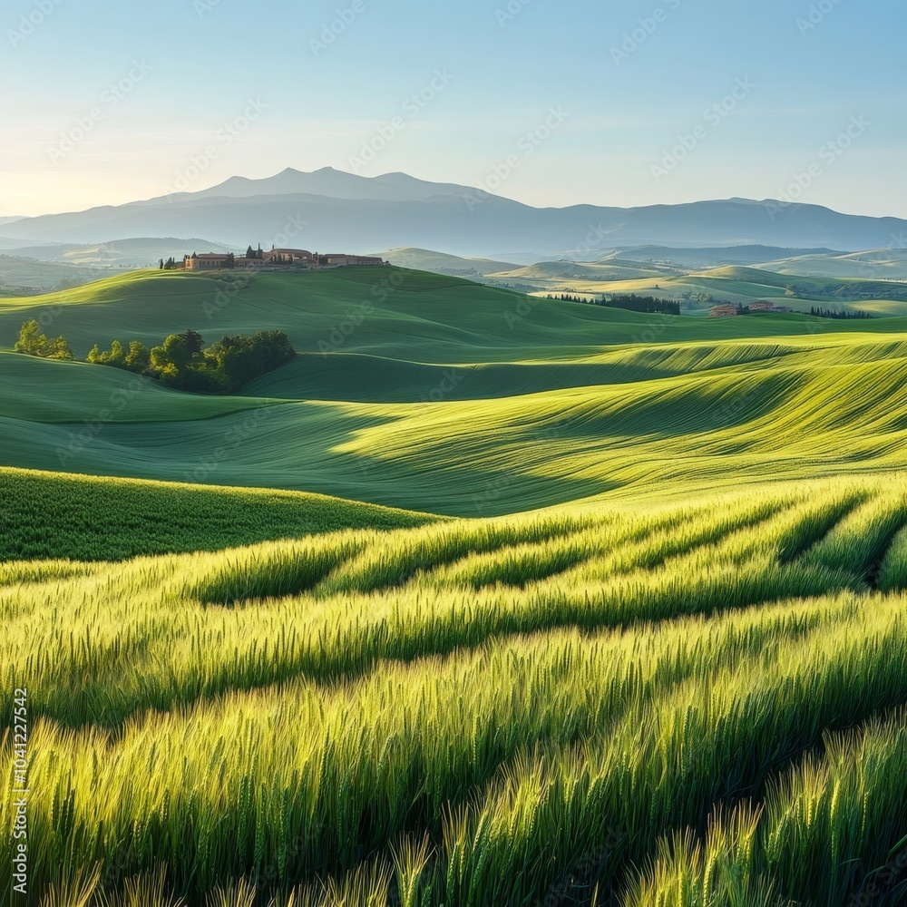 Obraz premium Panoramic green wheat fields
