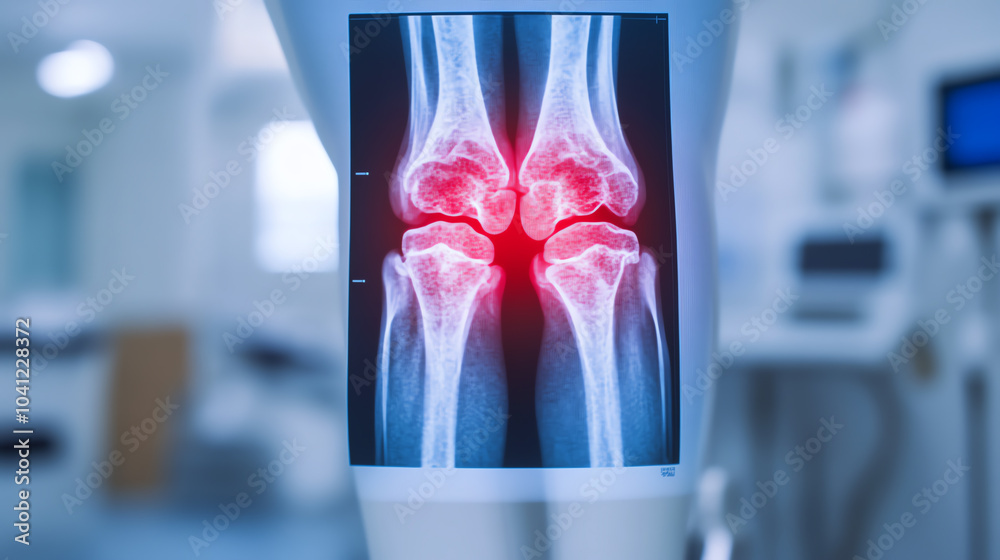 X-ray image of human knee joints highlighting areas of concern ...