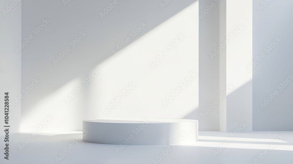 Fototapeta premium Minimalist White Space with Round Pedestal