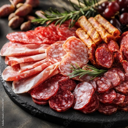 Assortment of cured meat and salami photo