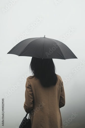 Photography, minimalism, a person holding an umbrella, strong wind, rain