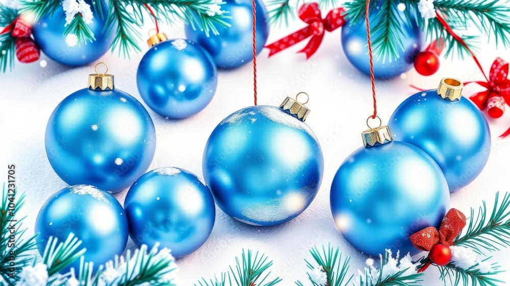 Blue Christmas Balls on Gift Bows – Low Light Photography for Festive Decor