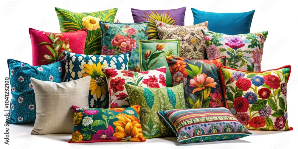 Naklejka premium Discover a curated selection of contemporary and classic cushion styles, set on a background, ideal for elevating interior decor with a unique touch.