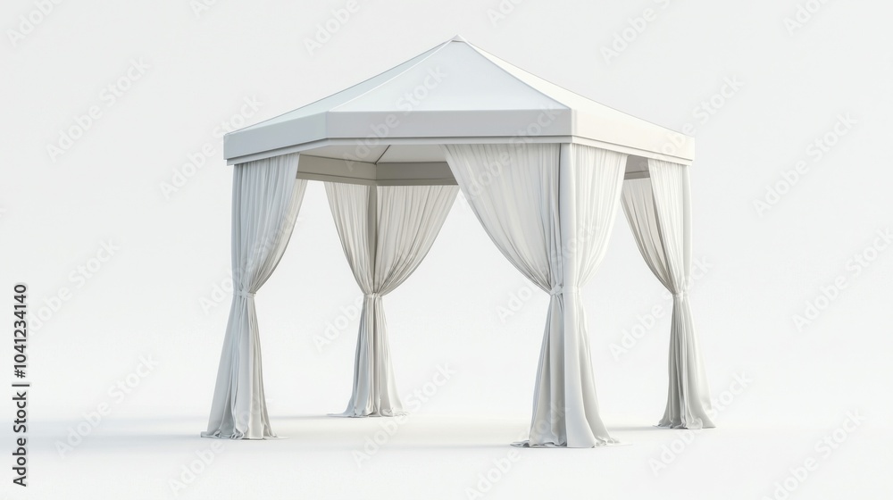 A minimalist white gazebo featuring elegant drapes cascading down from the top. Ideal for outdoor events and gatherings, offering shade and style. A minimalist white gazebo featuring elegant drapes cascading down from the top. Ideal for outdoor events and gatherings, offering shade and style.