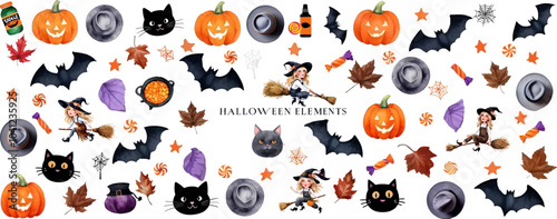A set of scary items for celebrating Halloween. Vector graphics.
