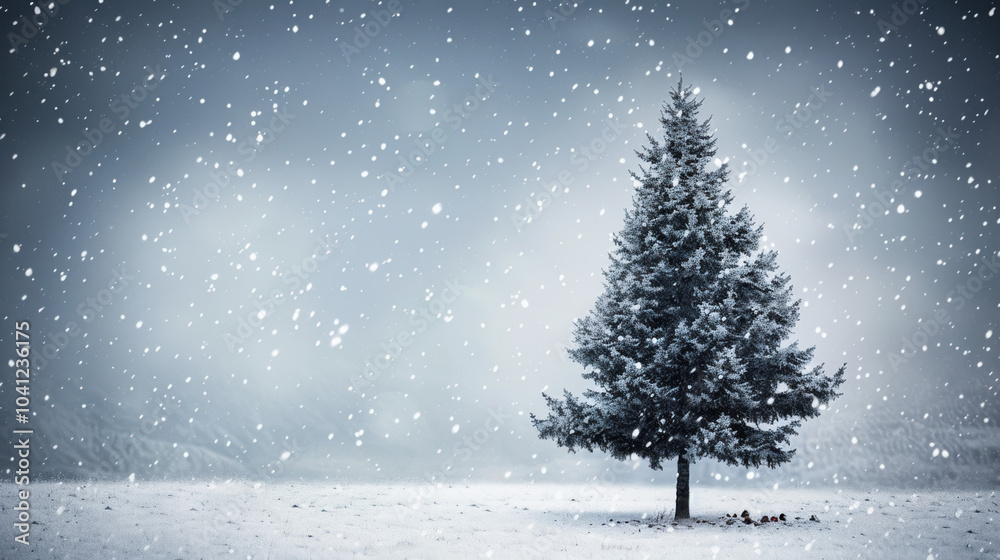 Fototapeta premium Festive Christmas Landscape with Snowy Trees and Snowflakes. Winter Vector Illustration Capturing the Cold Season's Essence.