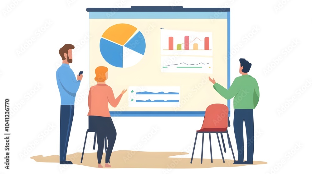 Business Meeting with Charts and Graphs on Whiteboard Business Meeting with Charts and Graphs on Whiteboard