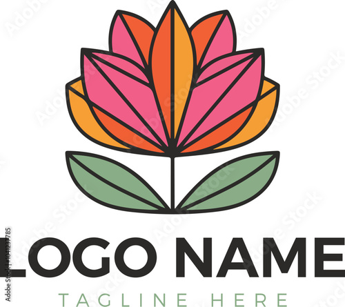 Illustration of wildflower concept fashion logo design template.Generative AI.
