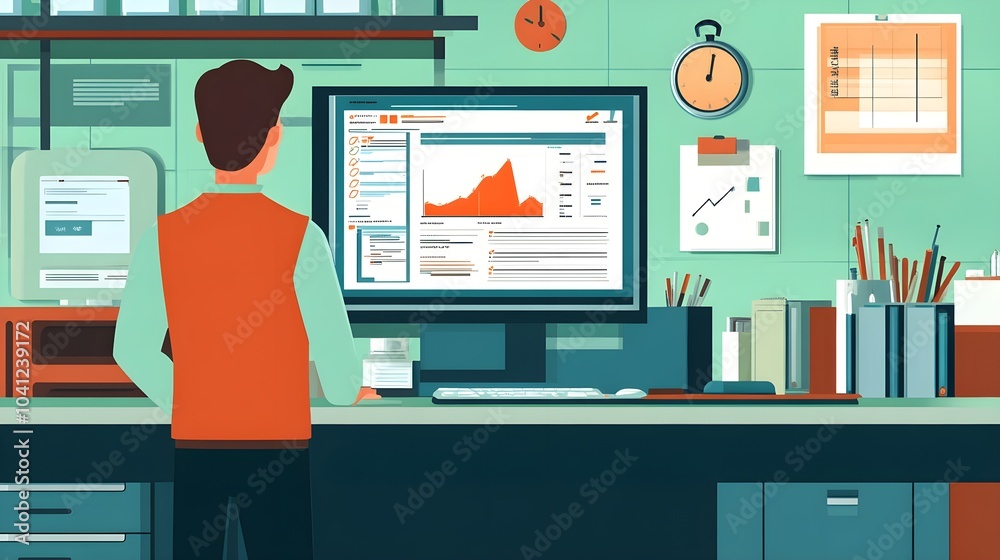 Fototapeta premium Businessman Analyzing Financial Data and Charts on Computer