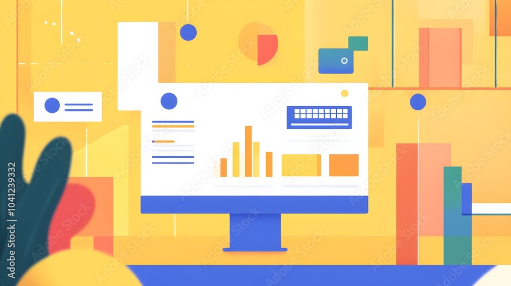 Fototapeta premium Modern Business Data Analysis on Computer Screen with Charts and Graphs
