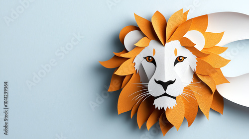 Vibrant paper craft lion head a creative representation of wildlife artistry photo