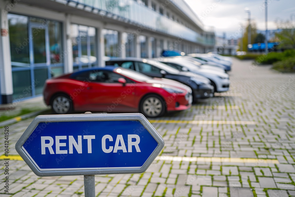 blue sign with text rent car and parking on background blue sign with text rent car and parking on background