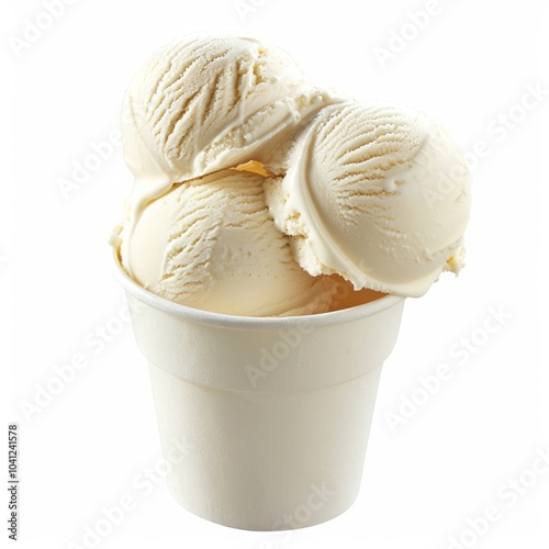 One white paper glass of decor Vanilla ice cream scoops isolated on a white background