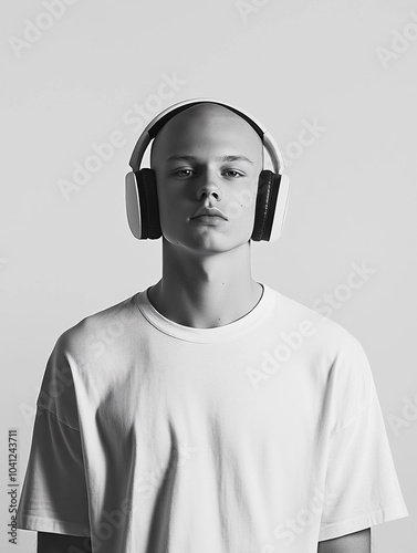 Teen in White Shirt with Headphones 