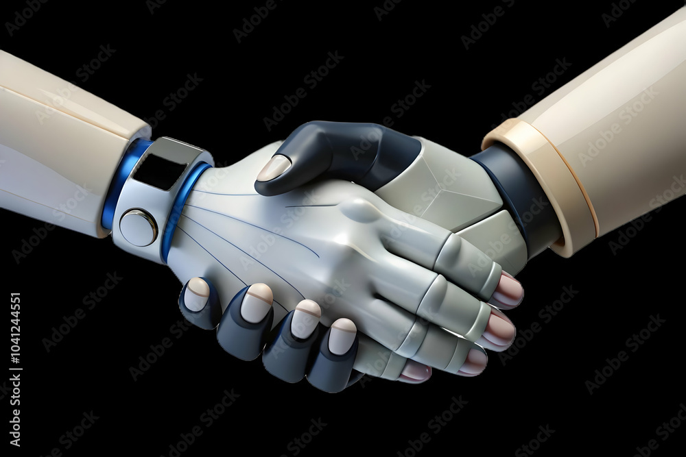 Close Up Robotic Hand Shaking Human Hand AI Partnership Modern Business Detailed Shot Technology Collaboration Handshake Concept Photo Stock Close Up Robotic Hand Shaking Human Hand AI Partnership Modern Business Detailed Shot Technology Collaboration Handshake Concept Photo Stock