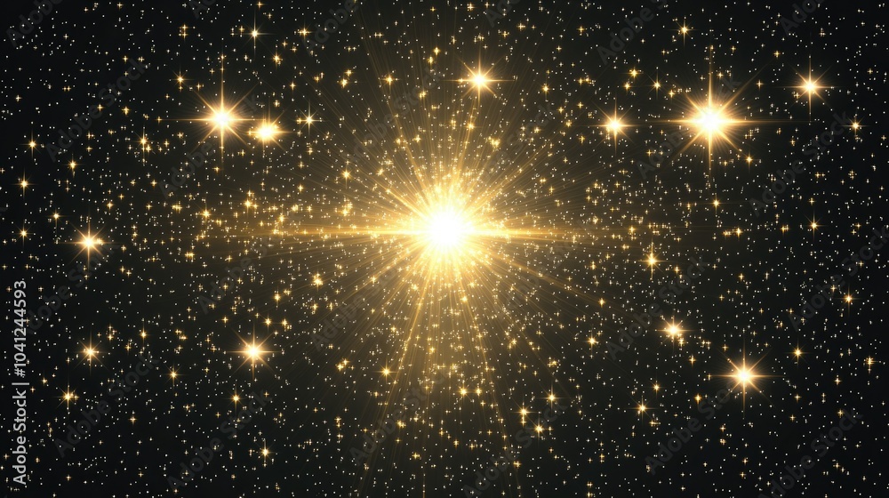Starry burst effect with bright center and scattered shining stars on a transparent backdrop. Starry burst effect with bright center and scattered shining stars on a transparent backdrop.