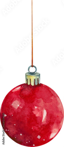 Red Christmas ornamental bauble ball decoration watercolor painting, PNG file no backrgound