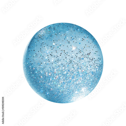 A sparkling blue sphere design with glittering elements.