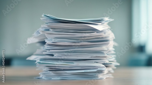 A close-up of a messy stack of papers on a desk, representing disorganization and the chaos of paperwork in an office environment.