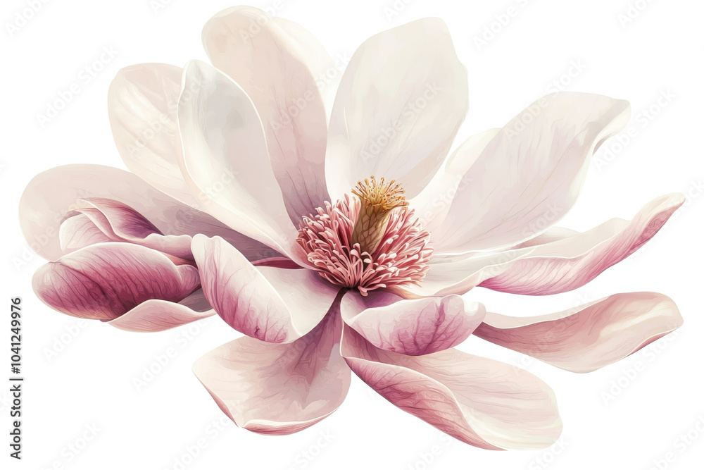 Elegant white and pink magnolia flower isolated on a transparent background. showcasing its delicate petals and intricate details. Elegant white and pink magnolia flower isolated on a transparent background. showcasing its delicate petals and intricate details.