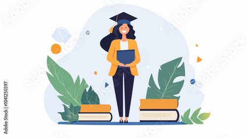 Illustration of the concept student. Teenager studying at the university.