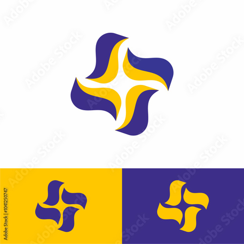 a blue yellow shuriken and pinwheel logo design vector