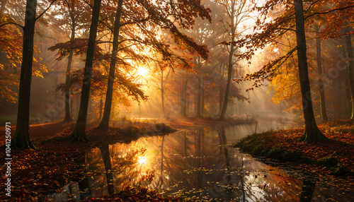 Éclat matinal d'automne dans la forêt photo