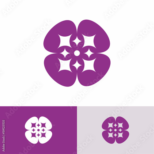 Combination of Clover and Sparks with Purple Color Logo Design Vector