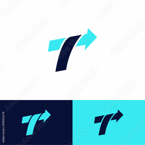 Number 7 and Arrow Sign Logo Design Vector