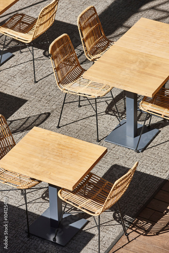 Outdoor restaurant cafe bar. Tables and chairs detail in perspective