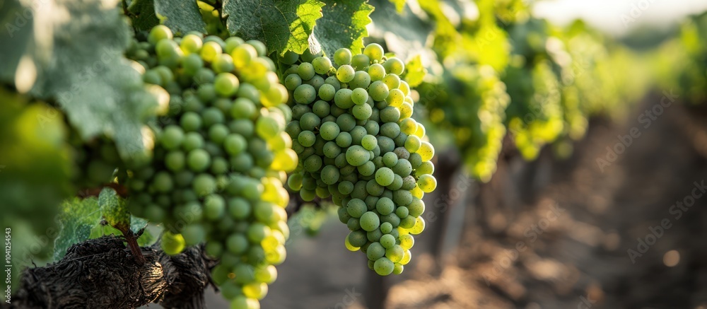 Close-up of green grapes growing on a vine in a vineyard. Close-up of green grapes growing on a vine in a vineyard.