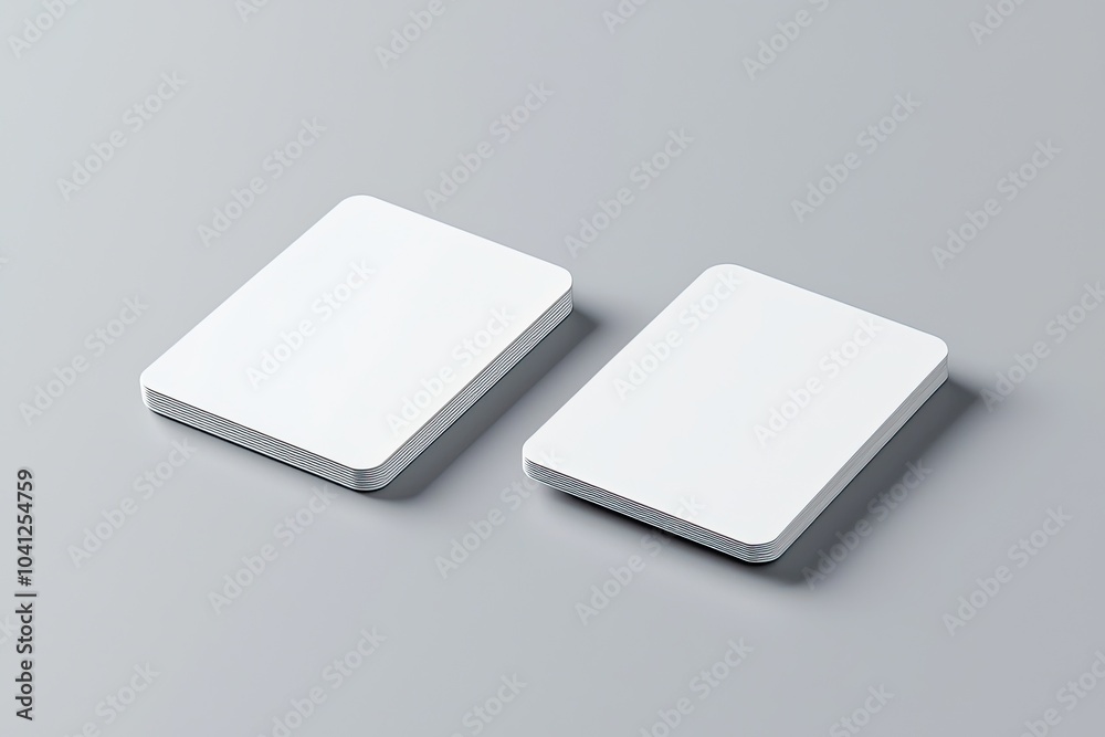 White blank business card mockup on a gray background, 3D rendering. Two cards with rounded corners, a mock-up template for design presentation of products or services White blank business card mockup on a gray background, 3D rendering. Two cards with rounded corners, a mock-up template for design presentation of products or services