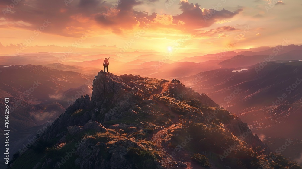 A commanding figure at sunrise on a mountain peak a symbol of leadership and vision A commanding figure at sunrise on a mountain peak a symbol of leadership and vision