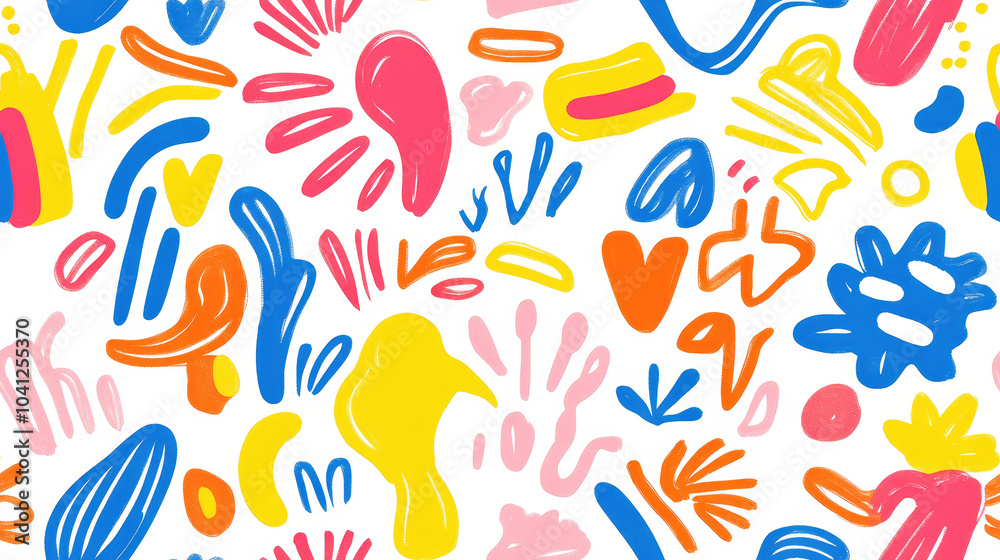 Cheerful seamless pattern with brightly colored abstract shapes and designs Cheerful seamless pattern with brightly colored abstract shapes and designs