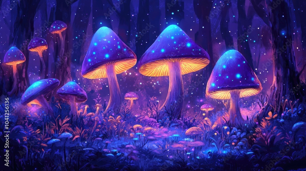 Ethereal Forest with Glowing Blue Fireflies Ethereal Forest with Glowing Blue Fireflies