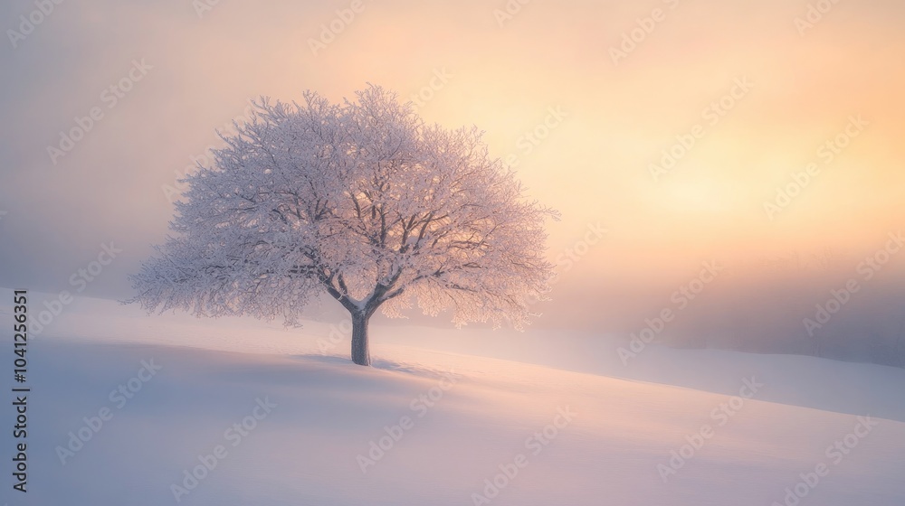 Snow-Covered Tree Glowing in Soft Winter Light Snow-Covered Tree Glowing in Soft Winter Light