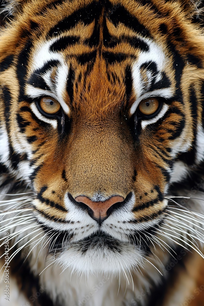 Close-up of a Tiger's Face with Intense Gaze Close-up of a Tiger's Face with Intense Gaze