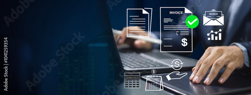 managing online invoices, electronic tax, e-invoice, and digital receipt statements concept