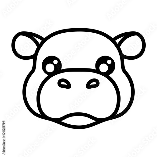 Cute Baby Hippo Line Art Vector Illustration 