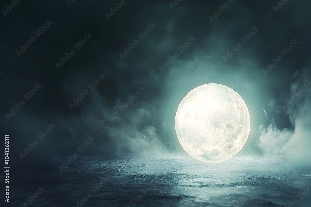 Glowing Lunar Orb Illuminating Serene Seascape in Ethereal Nocturnal Landscape Glowing Lunar Orb Illuminating Serene Seascape in Ethereal Nocturnal Landscape