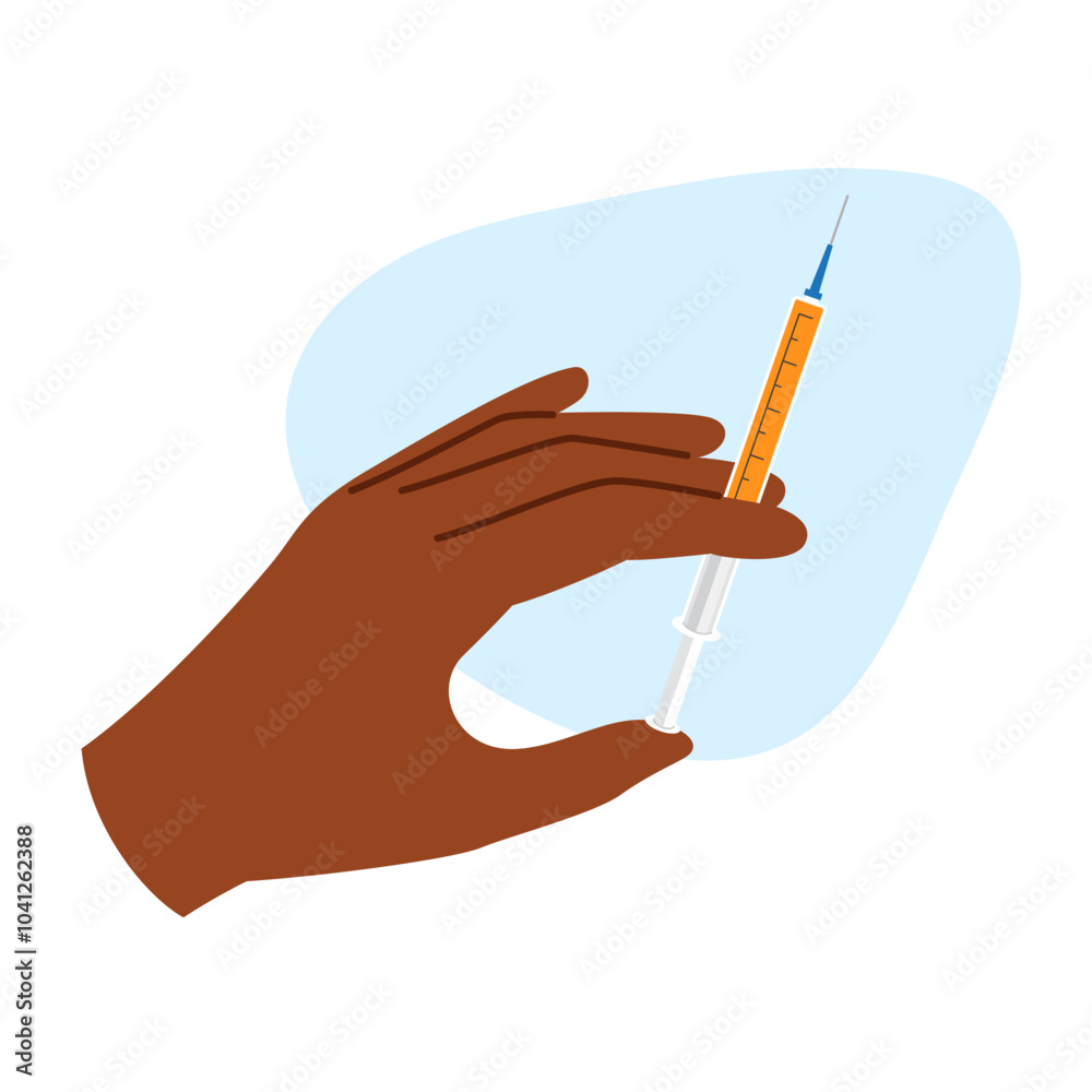 Dark skinned hand with syringe for beauty treatment or vaccination Dark skinned hand with syringe for beauty treatment or vaccination