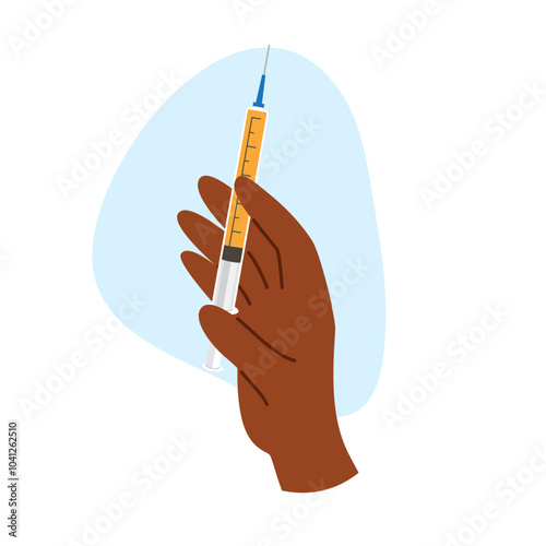 African american hand hold syringe with serum for cosmetic injection. Beauty treatment concept