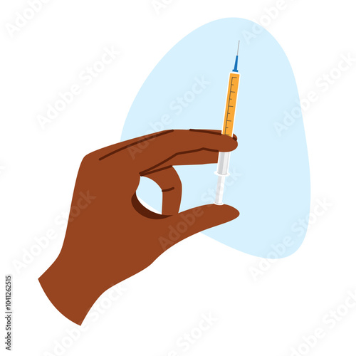 African american hand with syringe ready for cosmetic procedure. Beauty care