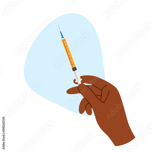 Dark skin hand prepares syringe for beauty injection. Cosmetic procedures